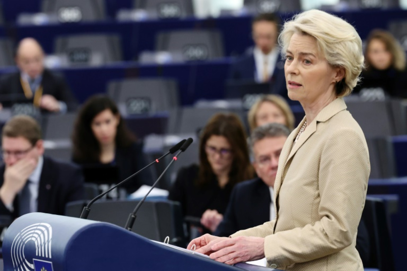 La présidente de la Commission européenne Ursula von der Leyen s'exprime devant le Parlement européen à Strasbourg le 28 février 2024 © FREDERICK FLORIN