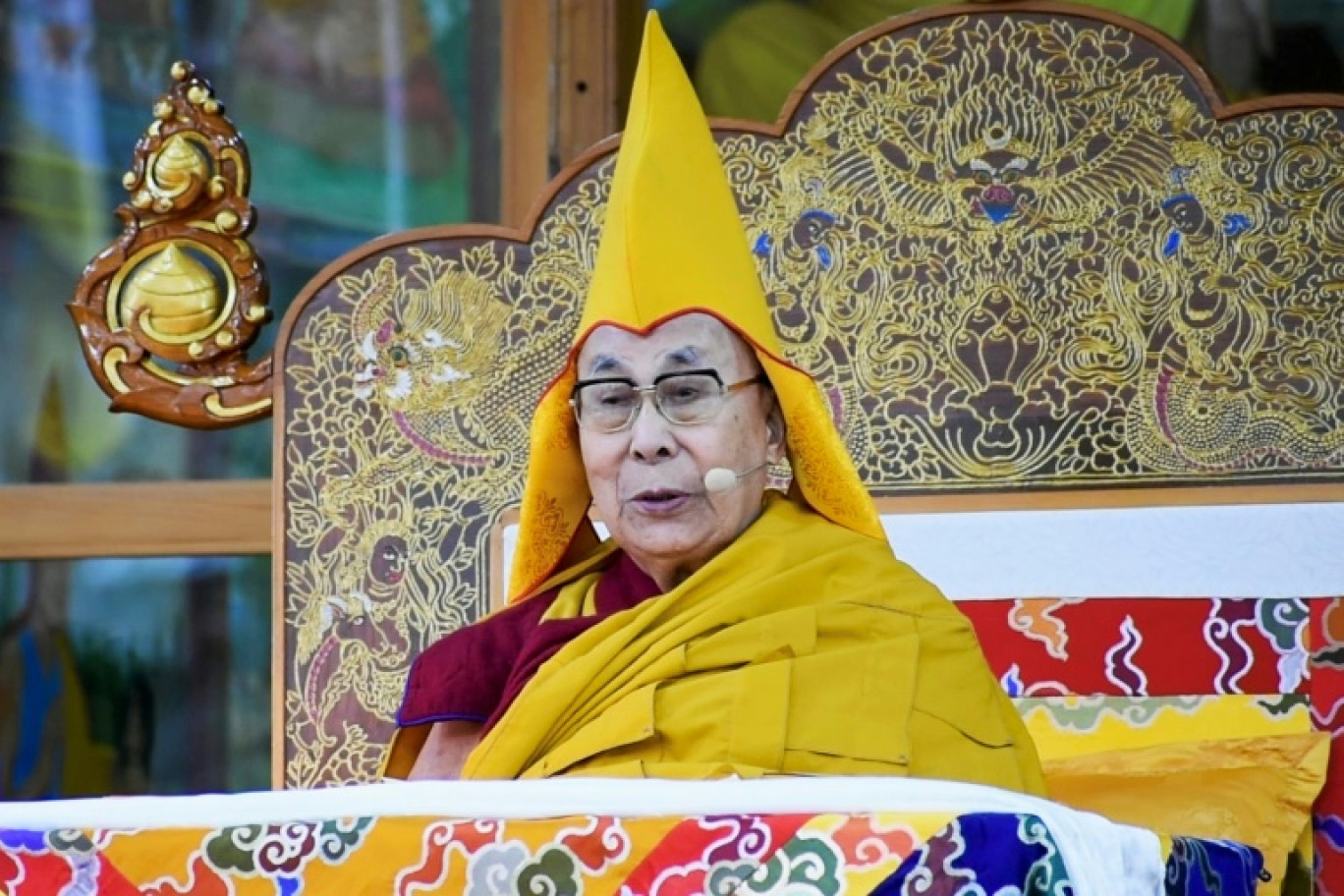 Le dalaï-lama s'exprime en public à l'occasion des festivités du Nouvel an tibétain, à Dharamsala (Inde) le 24 février 2024 © Shubham KOUL