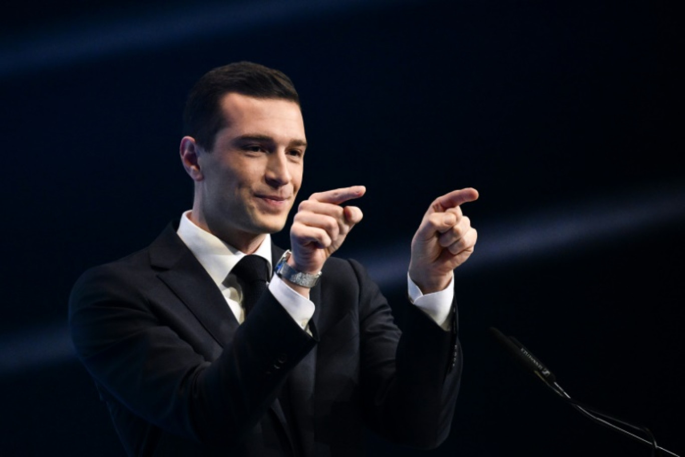 Jordan Bardella lors du lancement de sa campagne des élections européennes, à Marseille le 3 mars 2024 © CHRISTOPHE SIMON