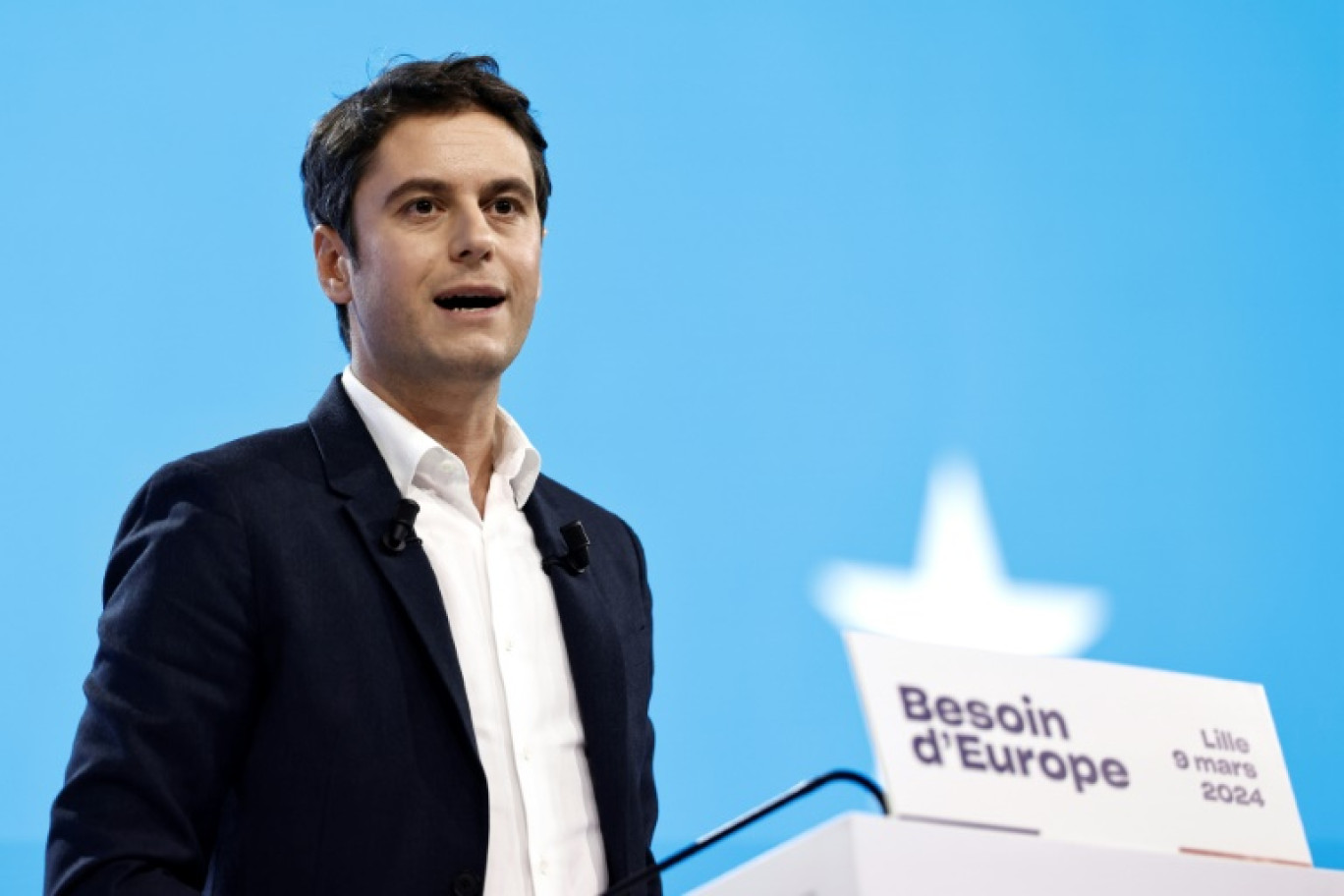 Le Premier ministre Gabriel Attal lors du lancement de la campagne des élections européennes de la majorité présidentielle à Lille, le 9 mars 2024 © Sameer Al-Doumy