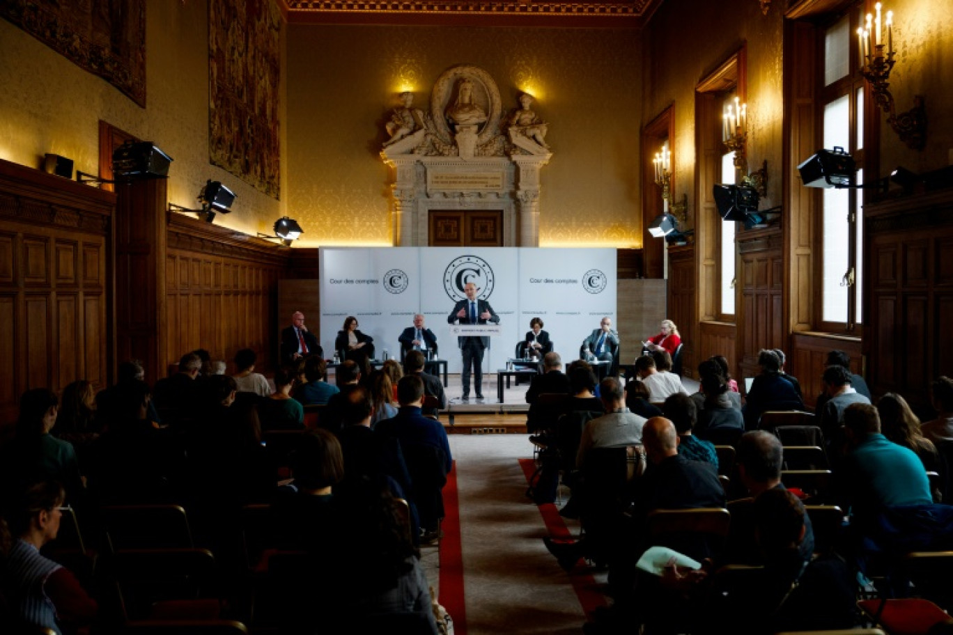 Pierre Moscovici, premier président de la Cour des comptes, lors de la présentation du rapport financier annuel de l'institution, le 12 mars 2024 à Paris © Dimitar DILKOFF