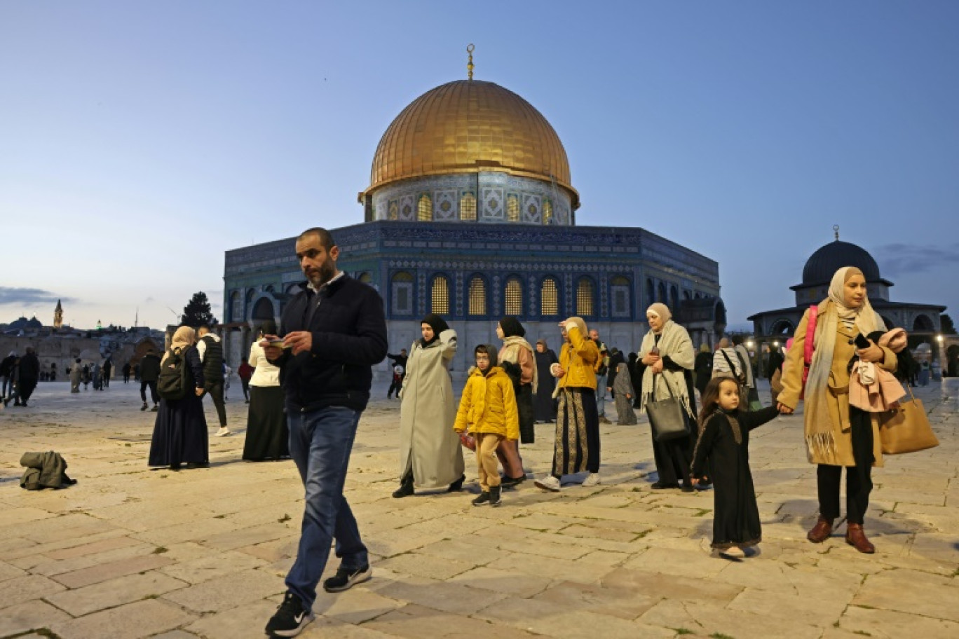 Le Dôme du Rocher, sur l'esplanade des Mosquées à Jérusalem-Est, à la veille du ramadan le 10 mars 2024 © AHMAD GHARABLI