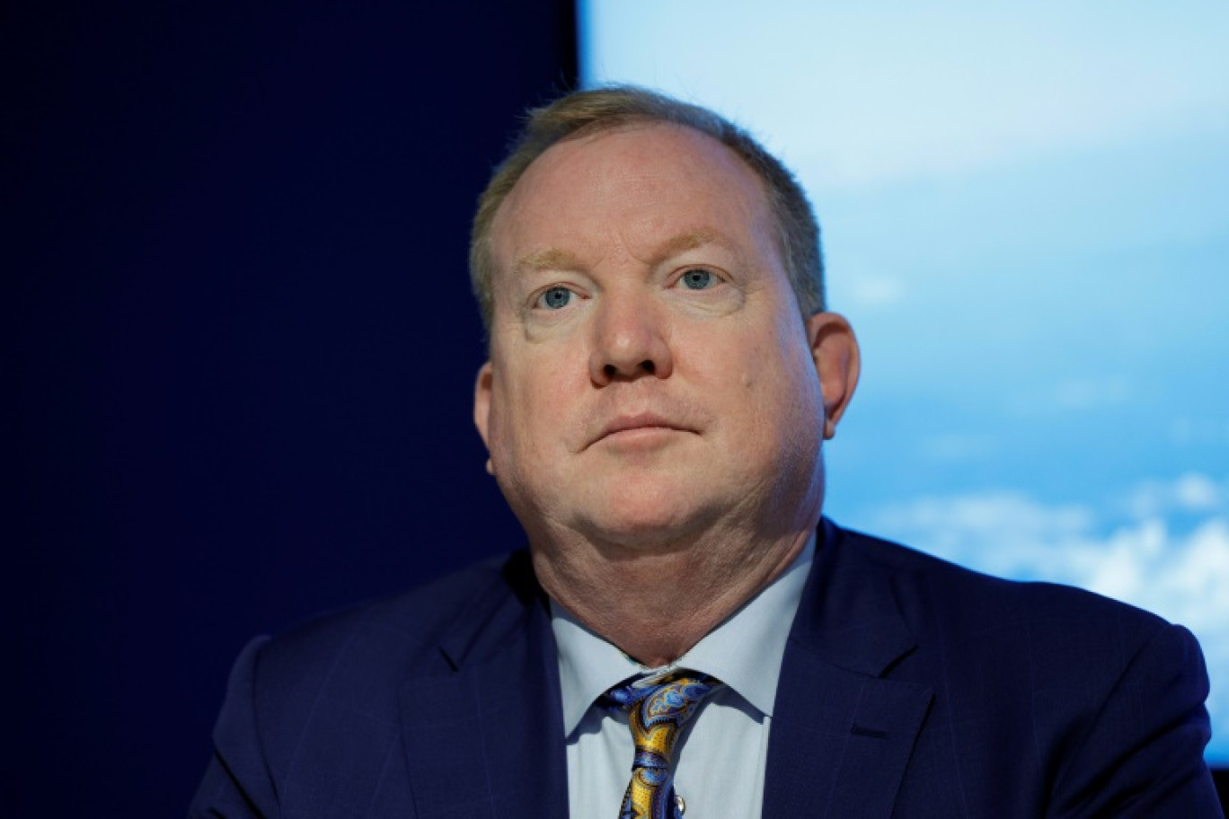 Stan Deal, responsable de la branche d'aviation commerciale de Boeing, lors d'une conférence de presse à l'aéroport Paris–Le Bourget, le 20 juin 2023 © Geoffroy VAN DER HASSELT