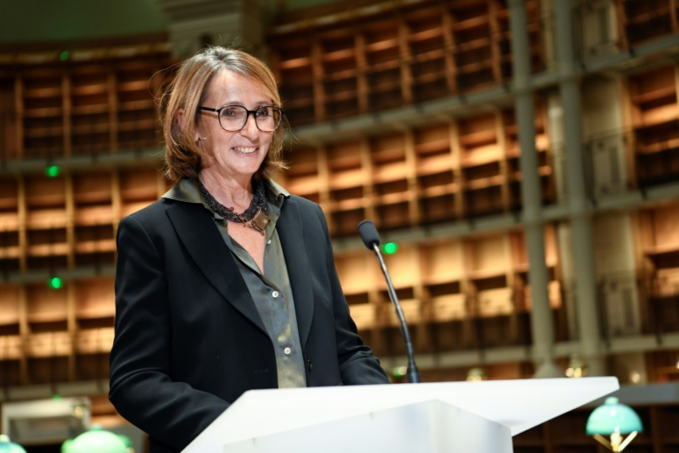 La présidente de la BnF Laurence Engel après l'achèvement des travaux de rénovation et le 300e anniversaire de la bibliothèque, à Paris le 28 septembre 2021 © Bertrand GUAY