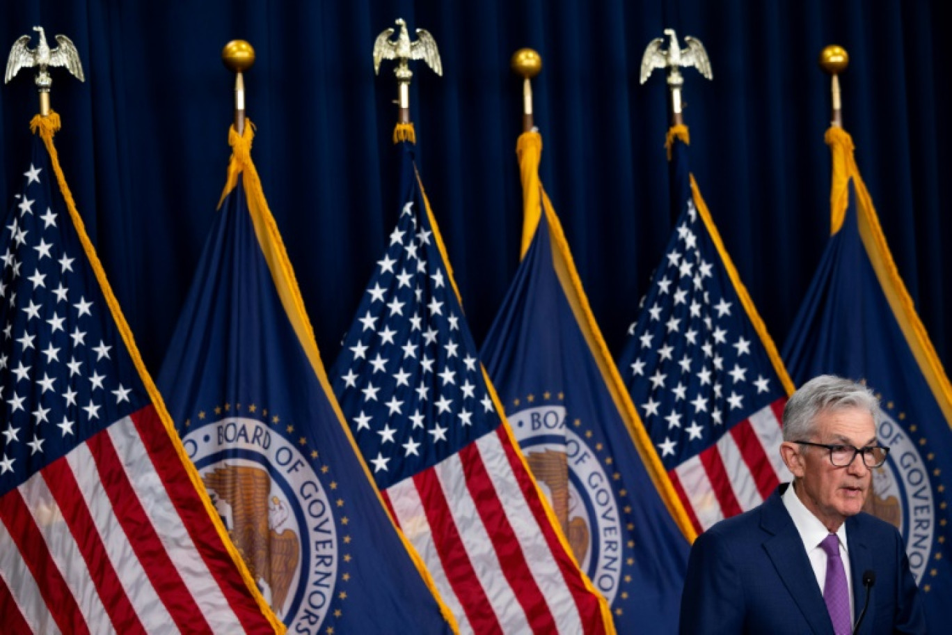 Jerome Powell lors d'une conférence de presse à Washington, le 31 janvier 2024 © Julia Nikhinson