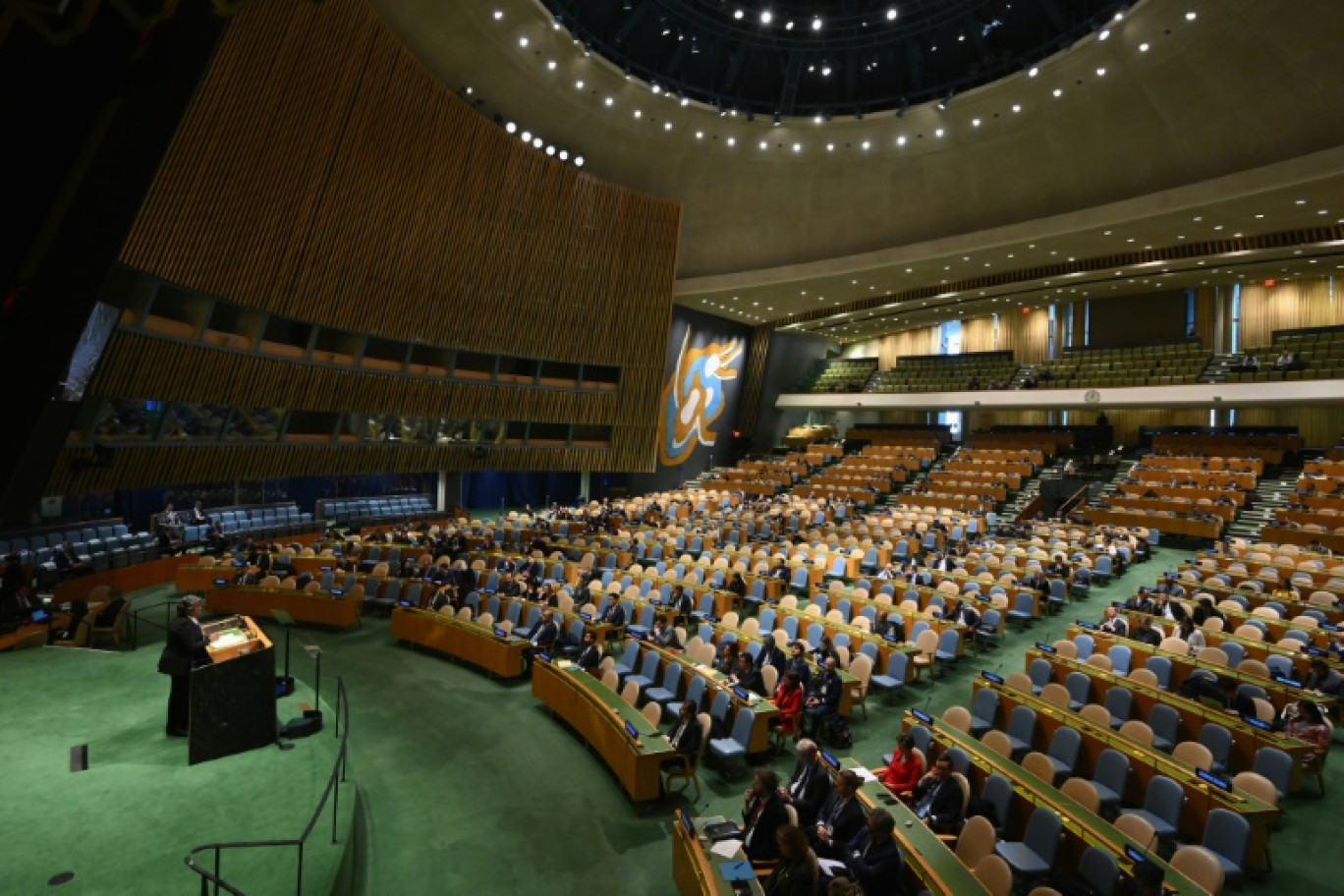 La salle de l'Assemblée générale de l'ONU à New York, le 23 février 2024 © ANGELA WEISS