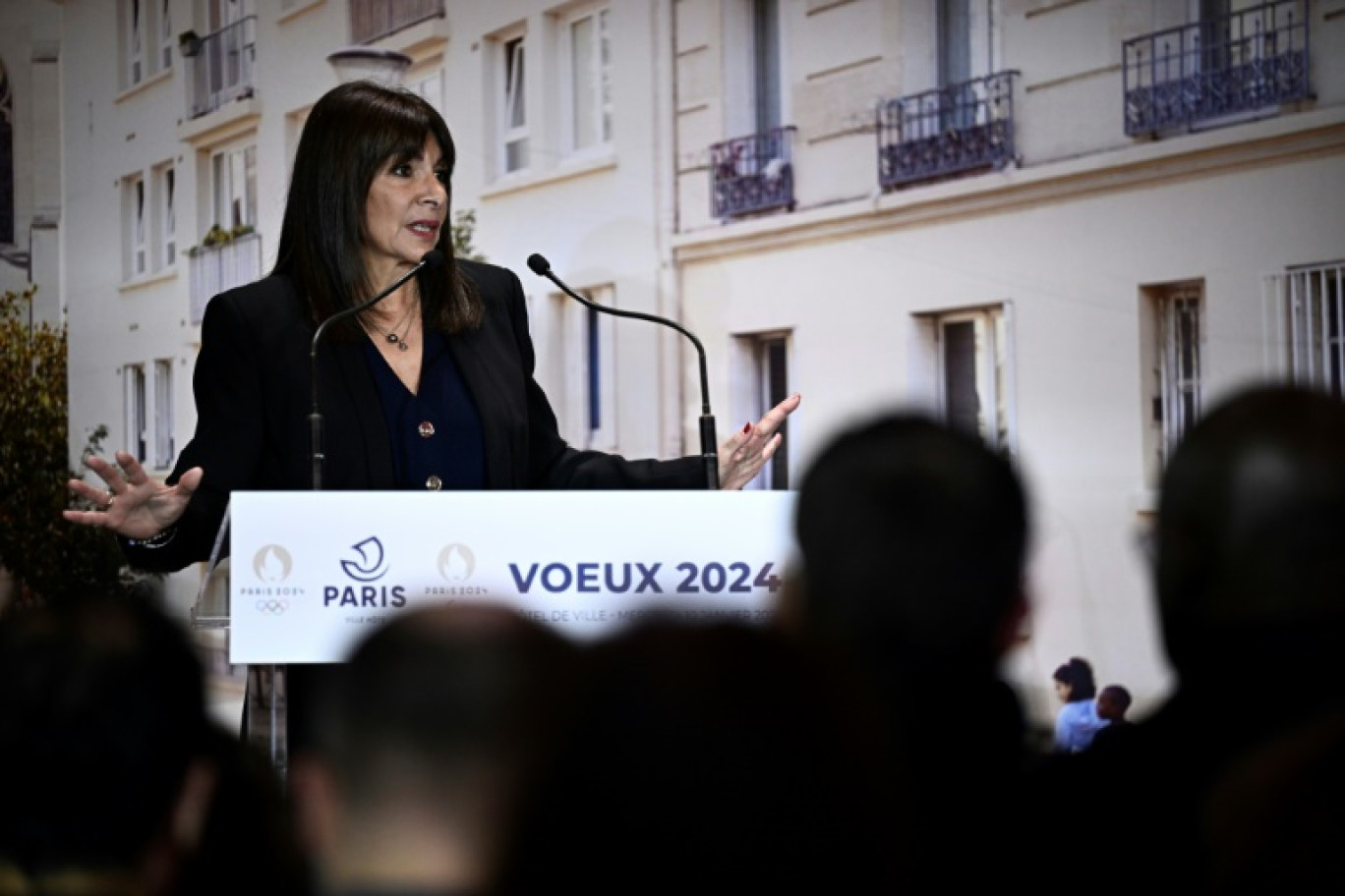 La maire de Paris Anne Hidalgo lors de ses voeux à l'Hôtel de ville de Paris le 10 janvier 2024 © JULIEN DE ROSA