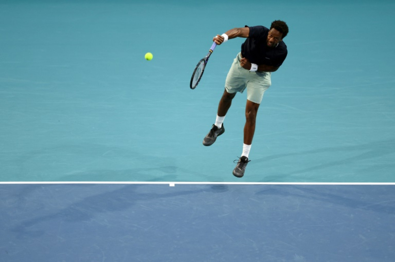 Gaël Monfils lors de son match du premier tour du Masters 1000 de Miami contre le Serbe Dusan Lajovic, le 21 mars 2024 © Megan Briggs