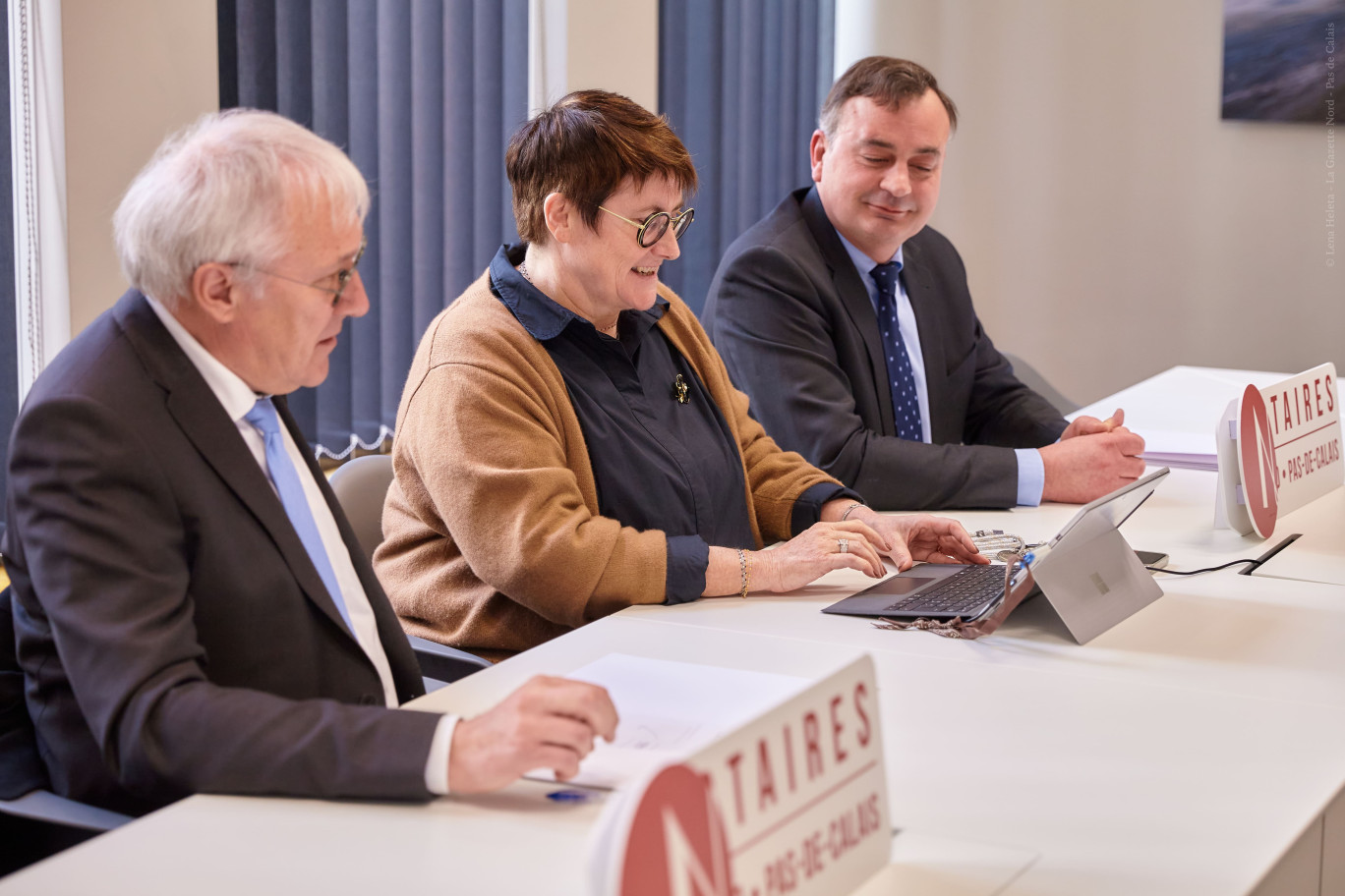 Xavier Flinois, président de la Safer Hauts-de-France, Marie-Hélène Deheul-Milhem, vice-présidente à la Chambre des notaires et Alexandre Deswarte, président. © Lena Heleta