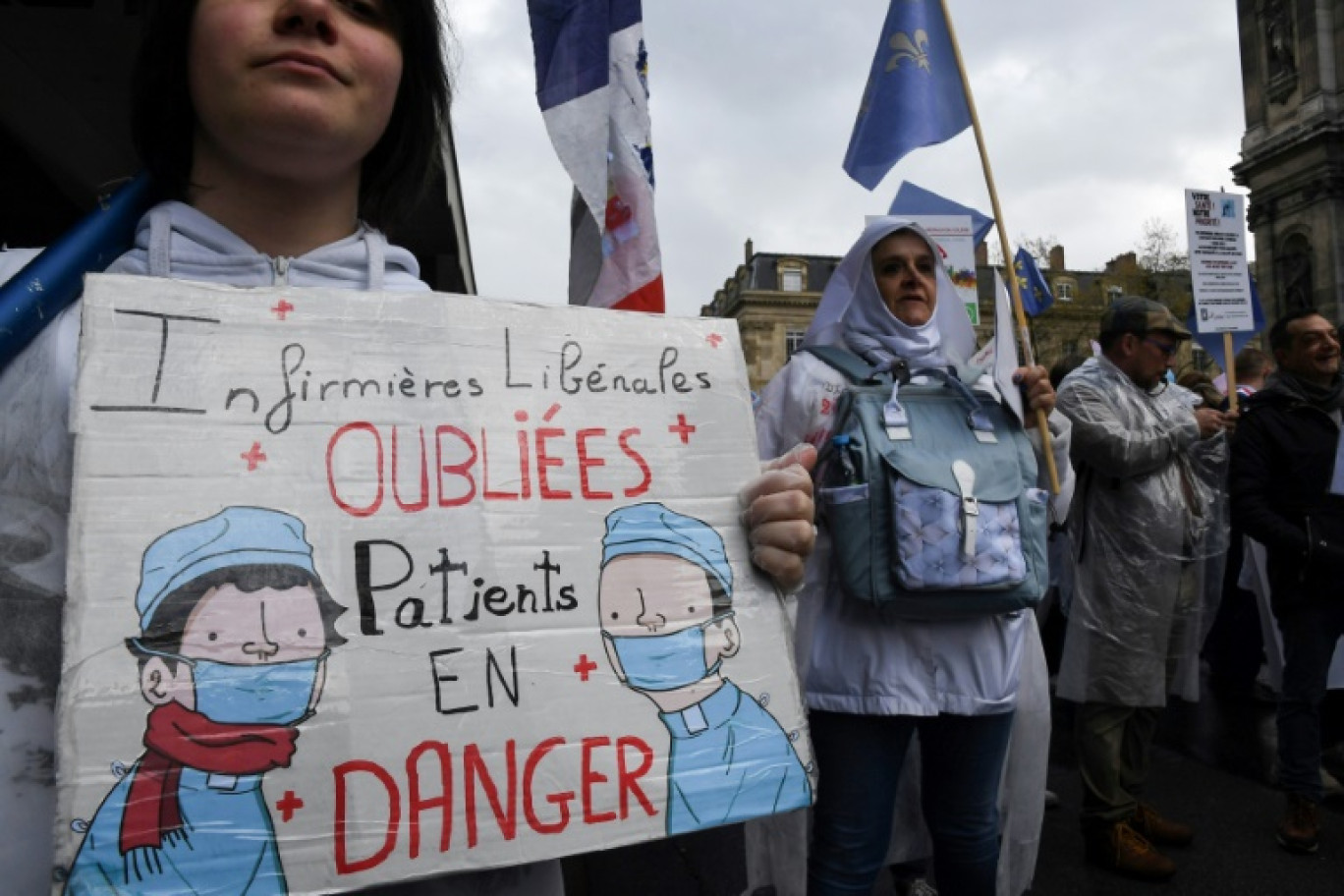 Manifestation des infirmières libérales pour une revalorisation de leur tarif de base face à l'inflation, le 4 avril 2024 à Paris © Mehdi FEDOUACH