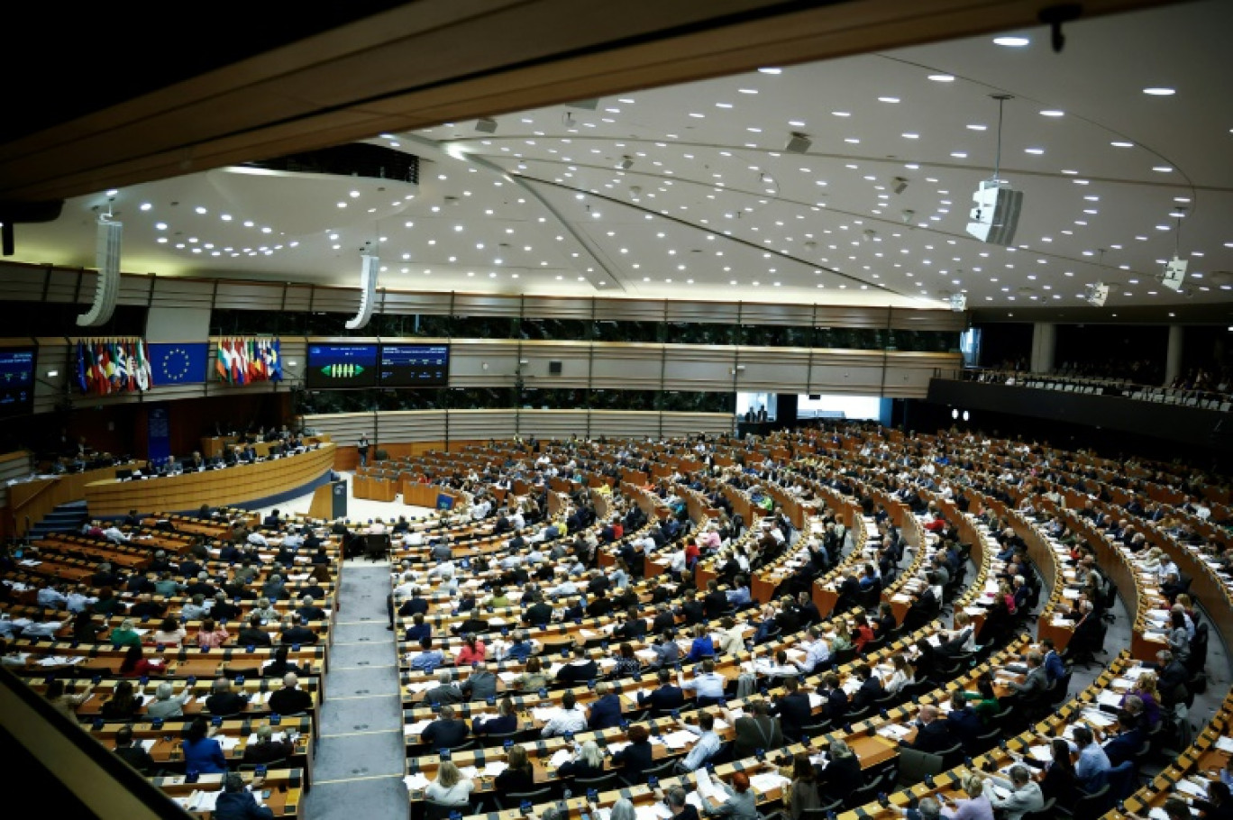 Les députés européens lors d'une séance au Parlement européen de Bruxelles, le 11 avril 2024 © Kenzo TRIBOUILLARD