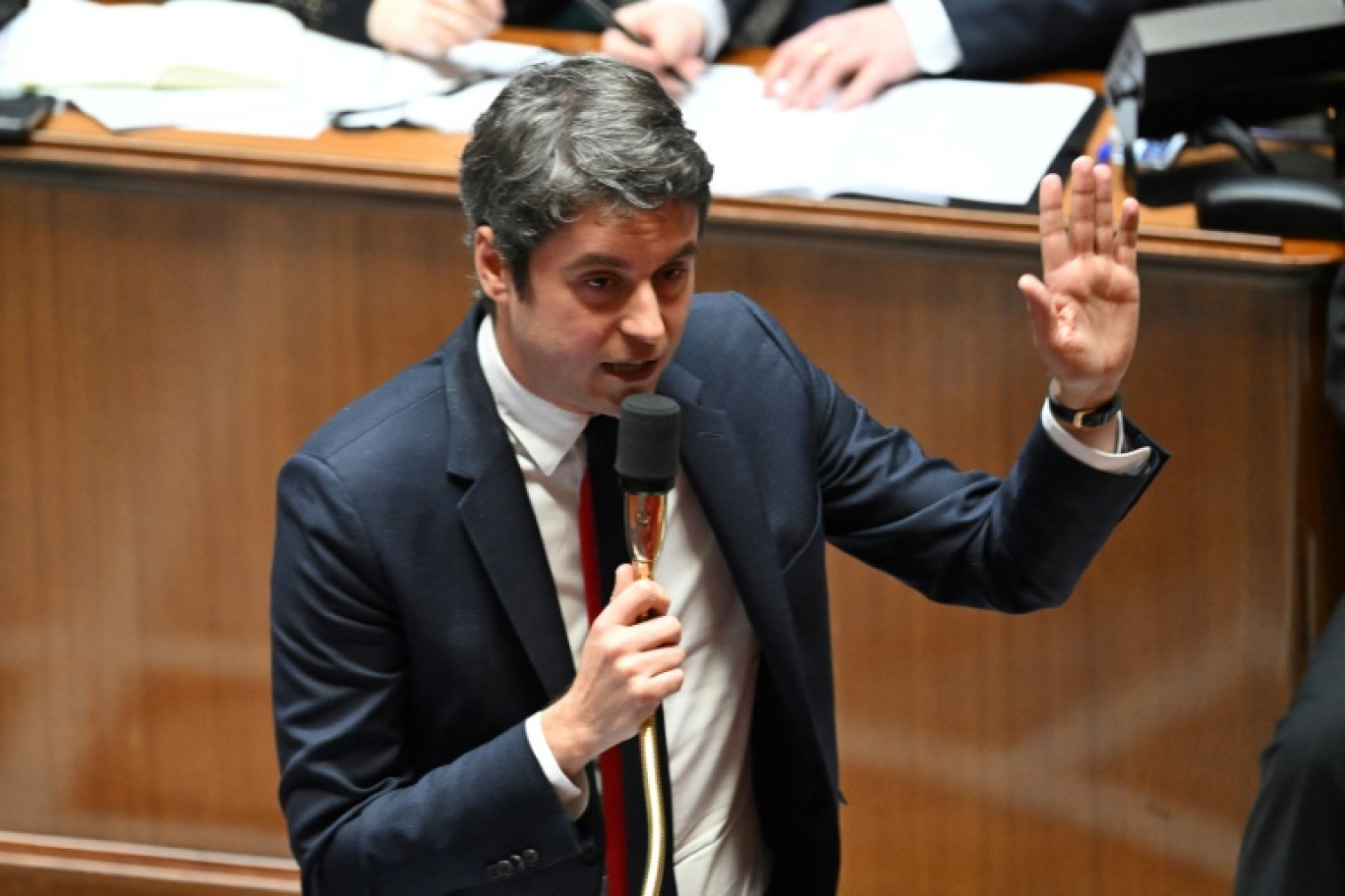 Gabriel Attal lors de la séance des questions au Premier ministre le 3 avril 2024 à l'Assemblée nationale à Paris © Bertrand GUAY