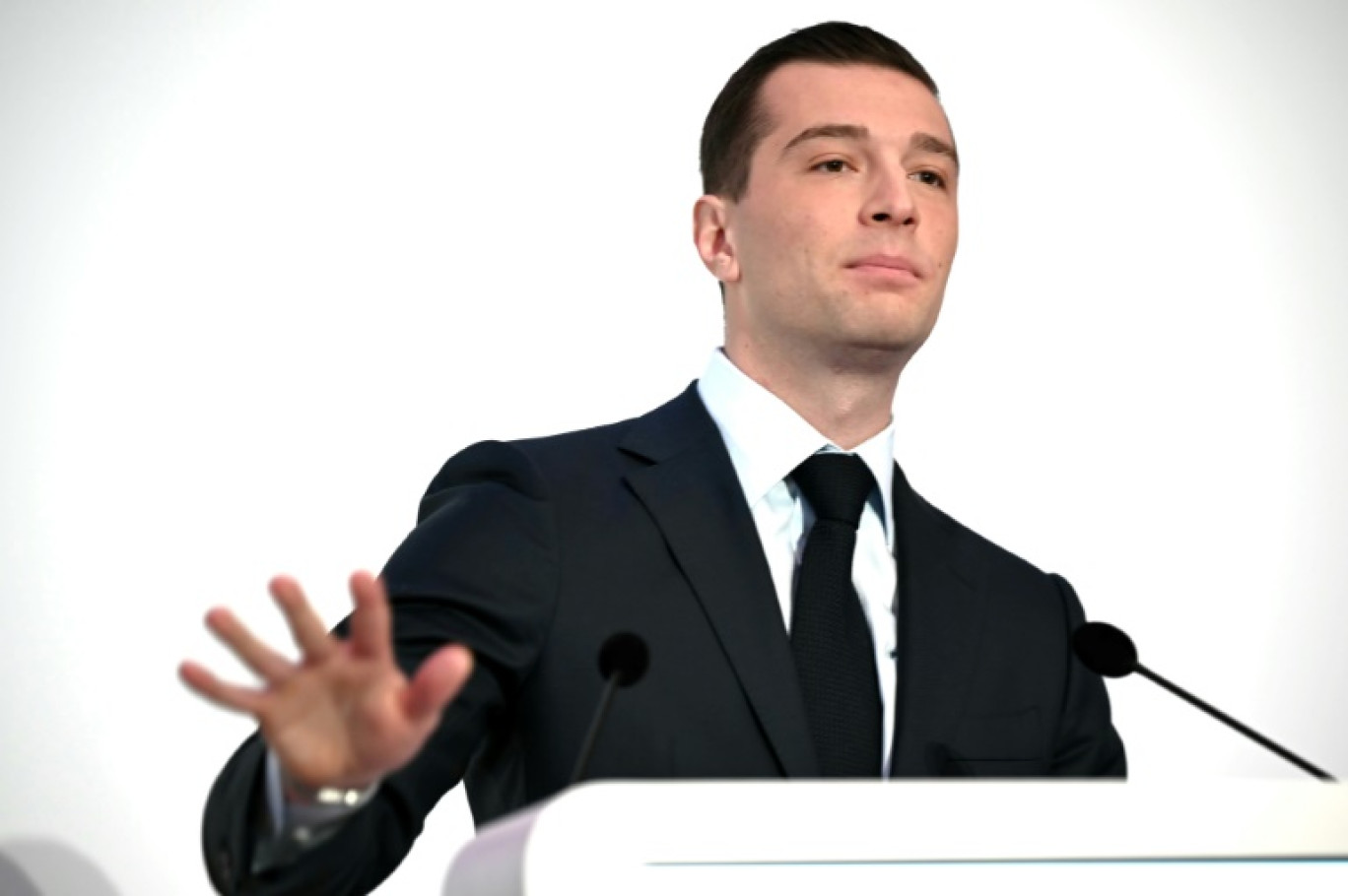 Le président du RN Jordan Bardella lors de ses voeux à la presse le 15 janvier 2024 à Paris © Bertrand GUAY