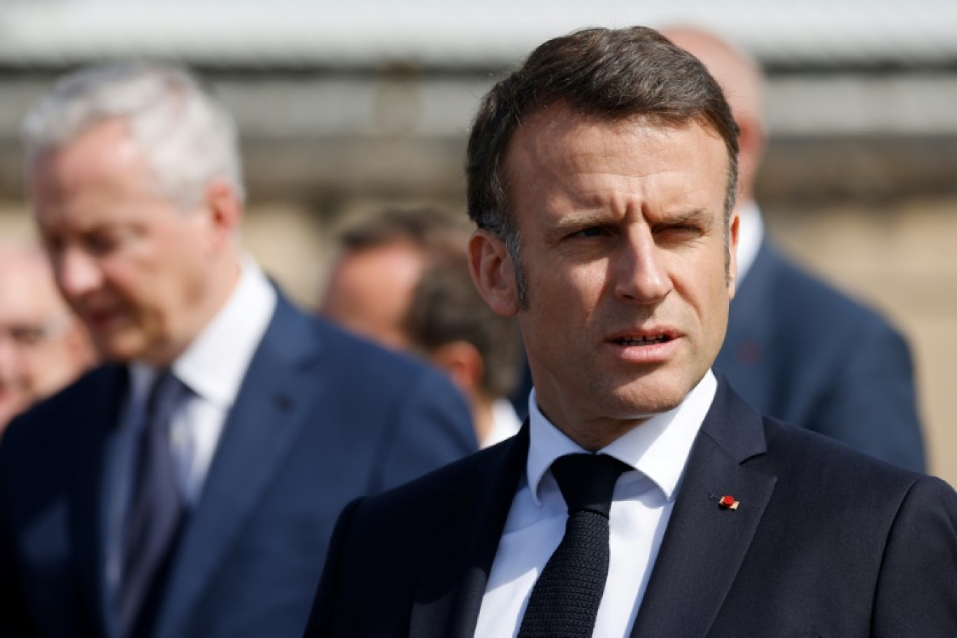 Le président français Emmanuel Macron  ors d'un déplacement à Bergerac, dans le sud ouest de la France le 11 avril 2024 © Ludovic MARIN