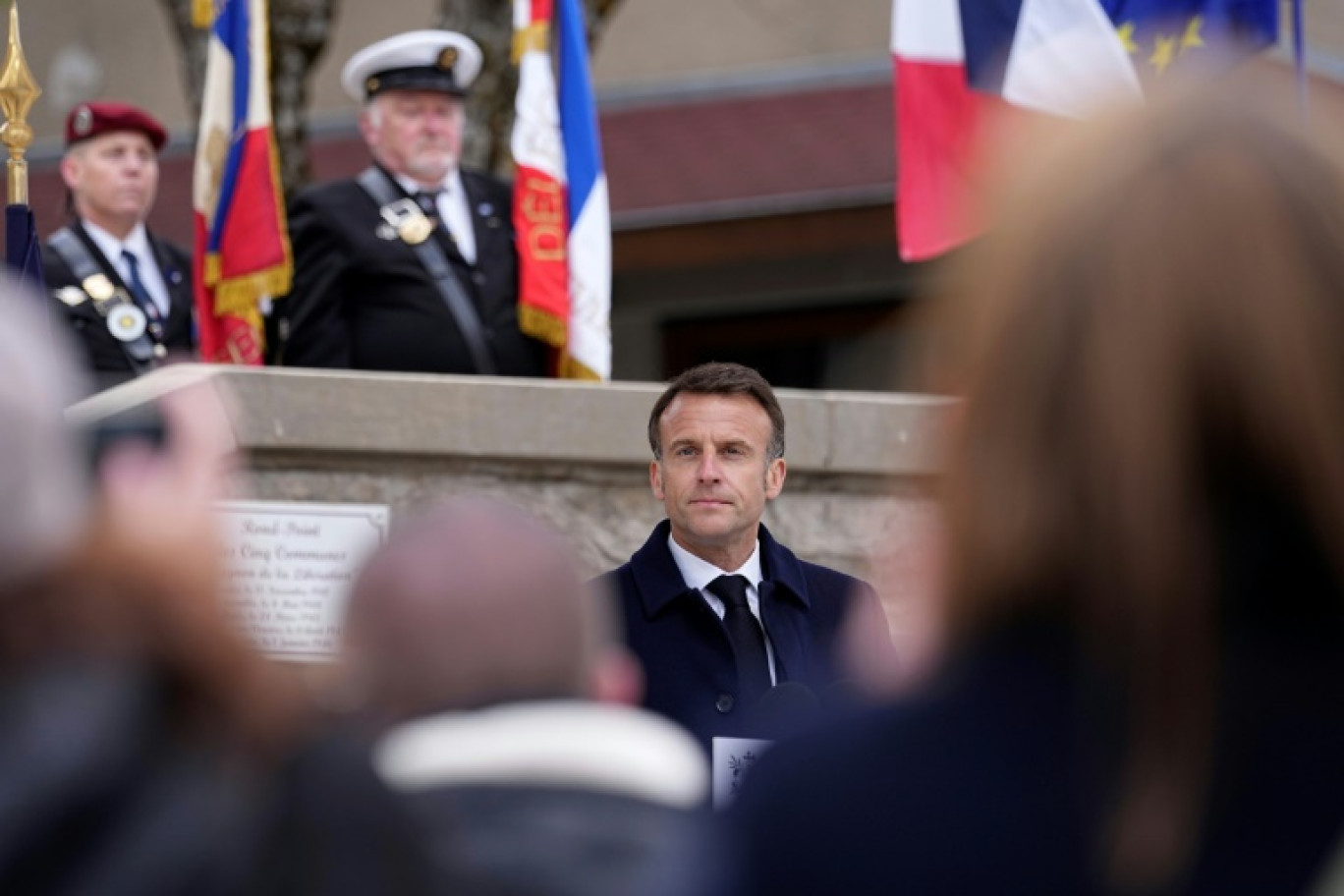 Le président Emmanuel Macron rend hommage le 16 avril 2024 au maquis du Vercors, à Vassieux-en-Vercors, dans la Drôme © Laurent Cipriani