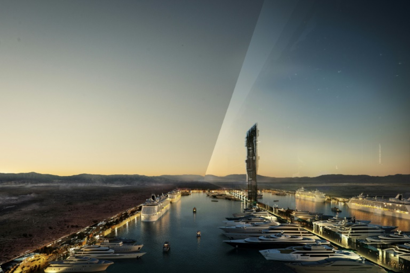 Image distribuée le 26 juillet 2022 par les concepteurs de Neom montrant une partie de ce projet futuriste qui doit voir le jour d'ici 2026 sur les rives de la mer Rouge, en Arabie saoudite © -