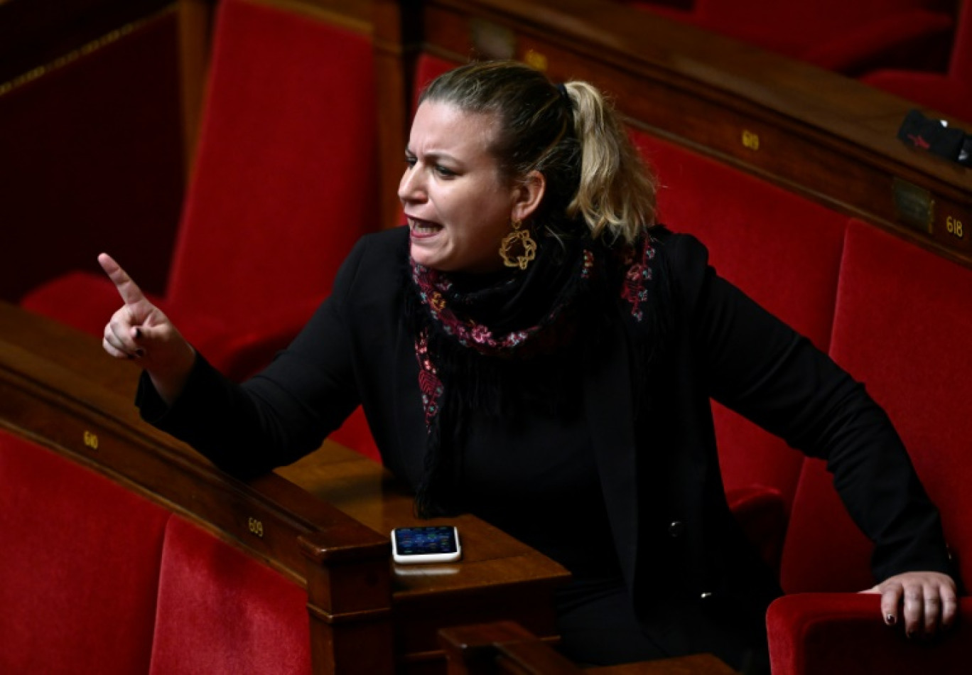 La cheffe des députés LFI, Mathilde Panot, le 26 mars 2024 à l'Assemblée nationale, à Paris © JULIEN DE ROSA