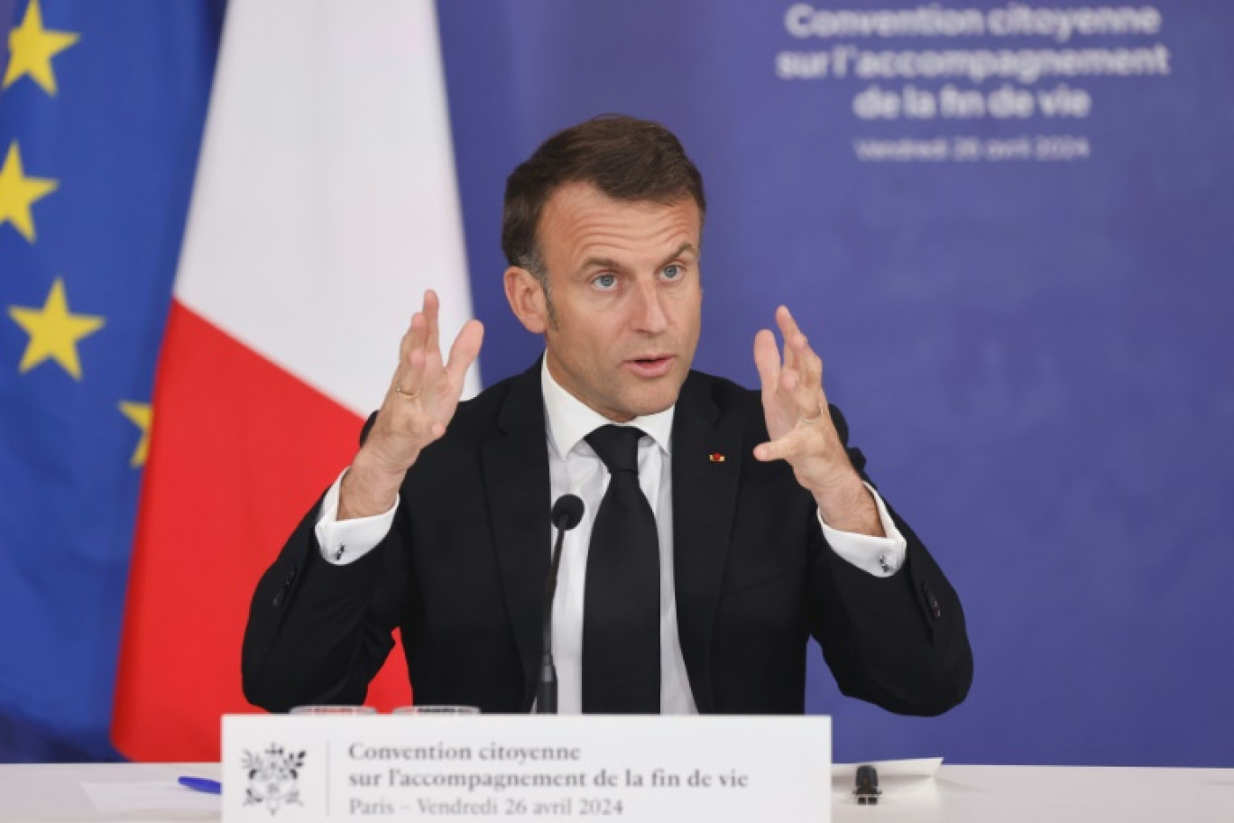 Le président de la République Emmanuel Macron à Paris le 26 avril 2024 © Ludovic MARIN