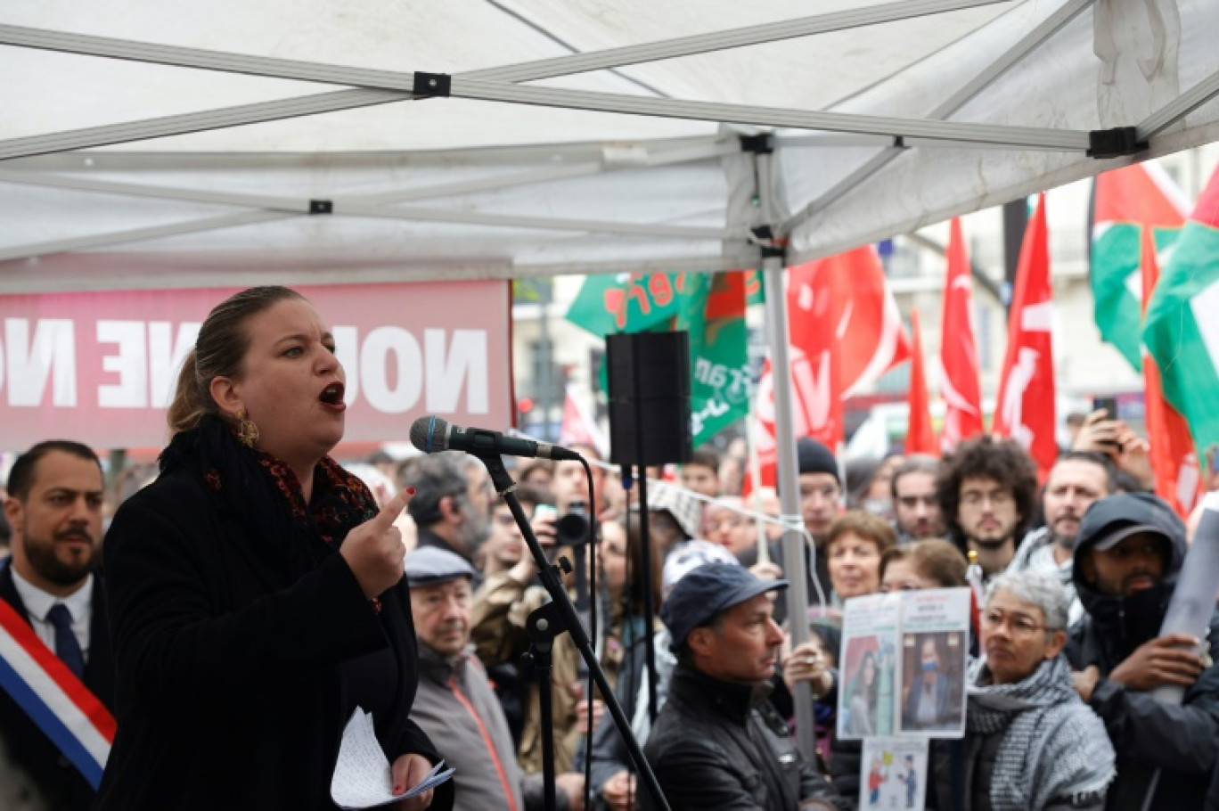 La présidente du groupe La France Insoumise à l'Assemblée nationale, Mathilde Panot, à Paris le 30 avril 2024 © Geoffroy VAN DER HASSELT