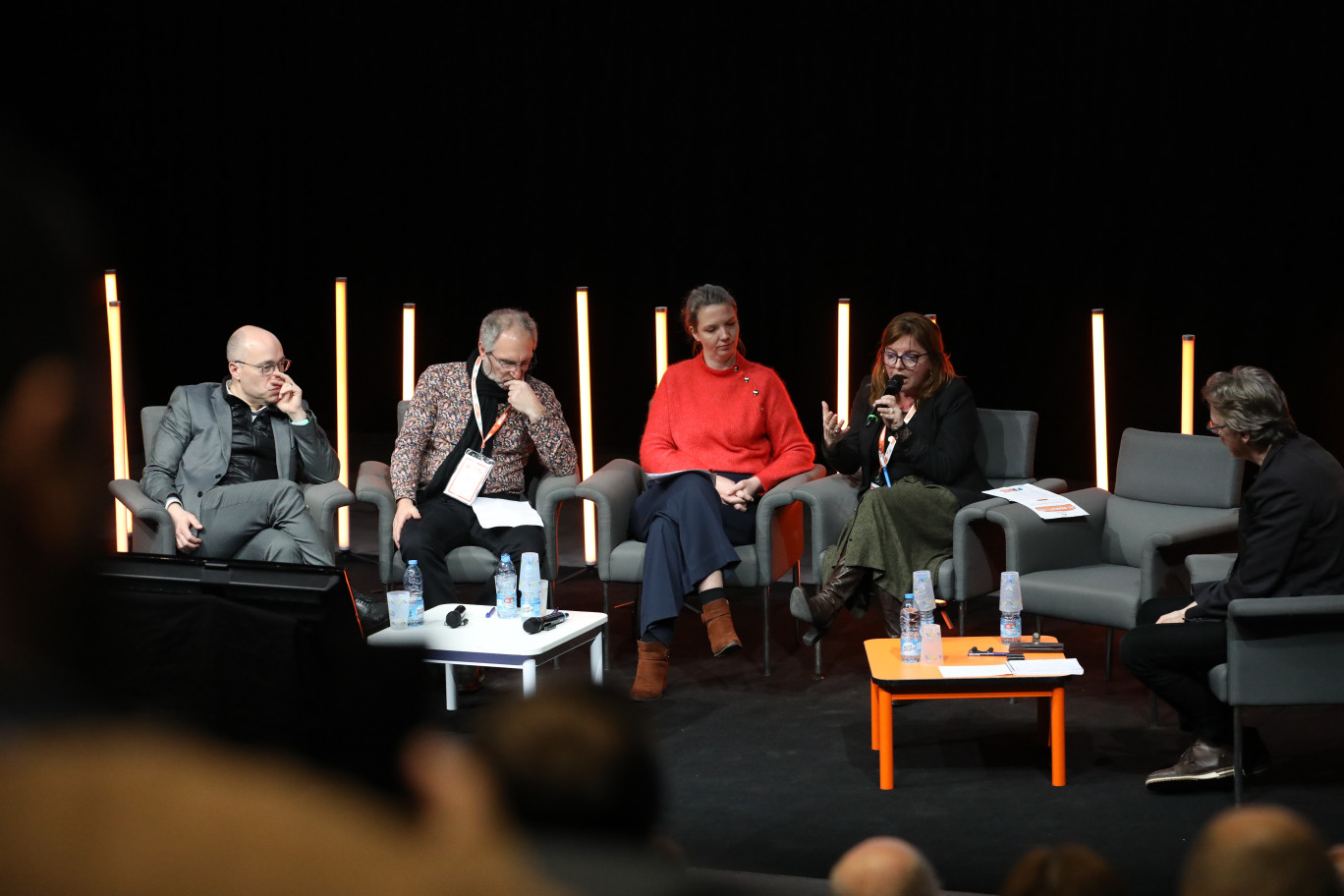 Aymeric Robin, maire de Raismes et président de La Porte du Hainaut, Éric Veron, administrateur de PHARE, Marie Vernier, déléguée générale du labo ESS, Peggy Robert, présidente de la Chambre régionale de l'ESS Hauts-de-France. © Florence Delférière