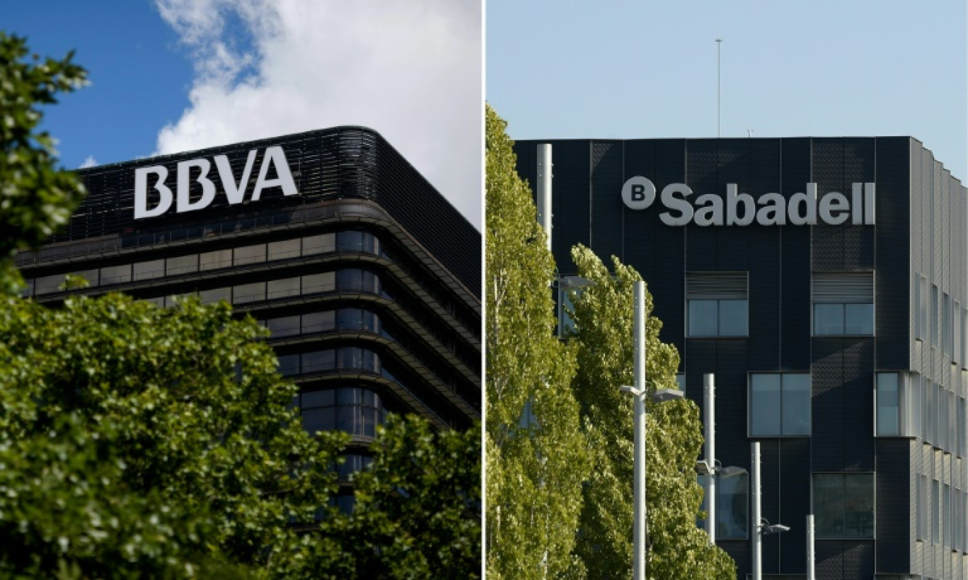 La banque espagnole BBVA défend son projet de fusion avec sa concurrente Sabadell, censé donner naissance à un géant bancaire européen © DANI POZO