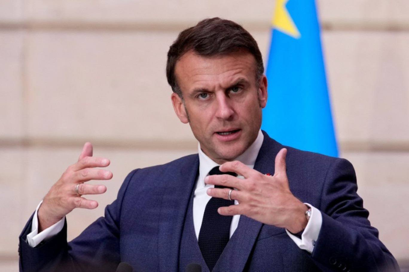 Le président français Emmanuel Macron, à l'Elysée, Paris, le 30 avril 2024 © Christophe Ena