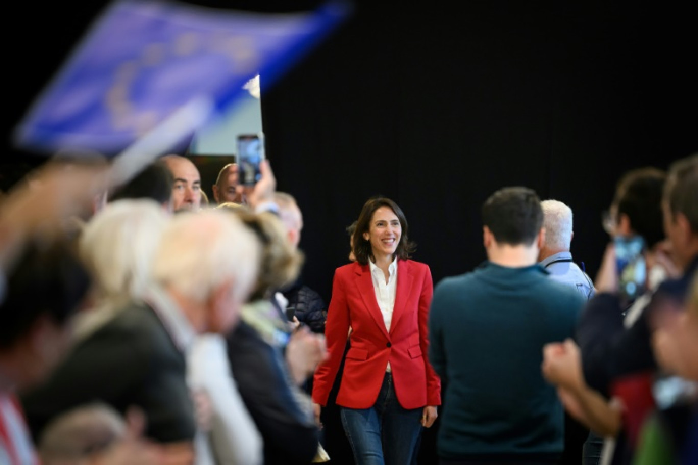 L'eurodéputée Valérie Hayer, tête de liste de la majorité aux européennes, lors d'un meeting à Toulouse, le 29 avril 2024 © Lionel BONAVENTURE