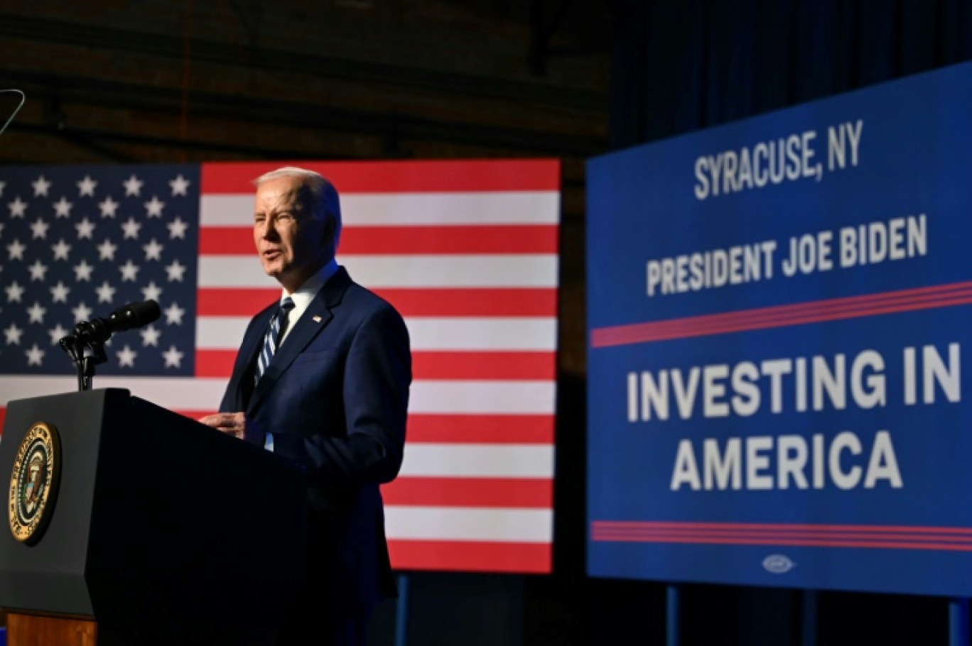 Joe Biden lors d'un discours à Syracuse (Etat de New York), le 25 avril 2024 © ANDREW CABALLERO-REYNOLDS