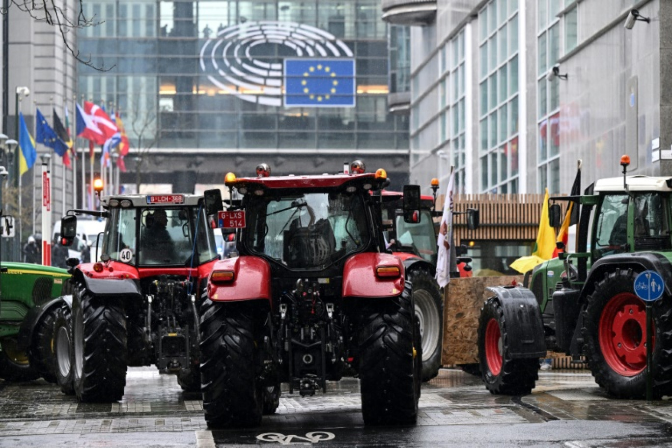 Manifestation d'agriculteurs devant le Parlement européen, le 26 février 2024 à Bruxelles © JOHN THYS