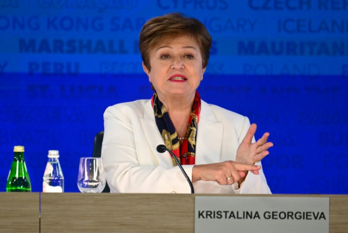 La directrice du Fonds monétaire international (FMI) Kristalina Georgieva, le 19 avril 2024 à Washington © Jim WATSON