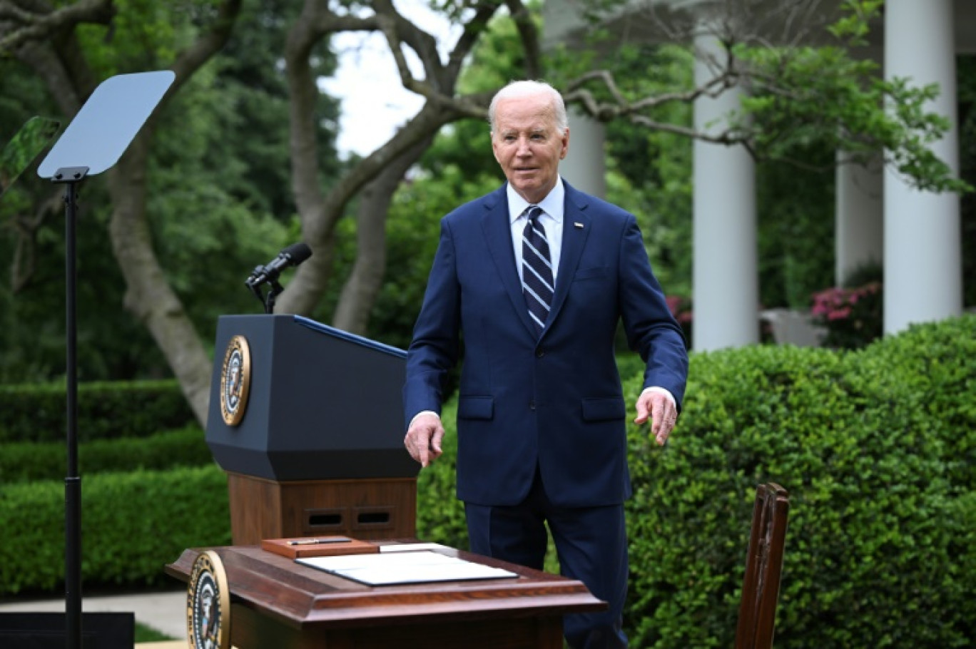 Le président américain Joe Biden arrive à une conférence de presse à Washington, le 14 mai 2024 © Mandel NGAN