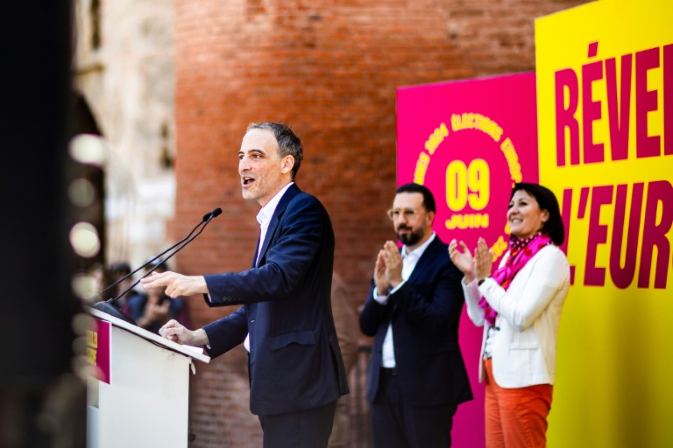 La tête de liste socialiste pour les élections européennes Raphaël Glucksmann en meeting à Perpignan, le 18 mai 2024 © Jean-Christophe MILHET