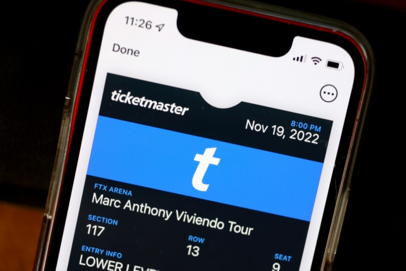 Un billet électronique de la plateforme Ticketmaster © JOE RAEDLE