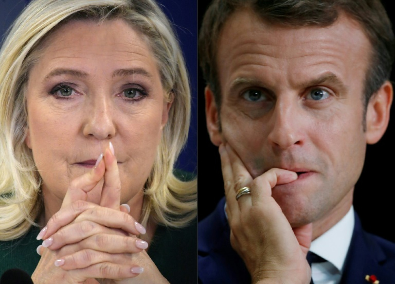 Photomontage de Marine Le Pen et Emmanuel Macron, alors en lice pour le second tour de l'élection présidentielle en France le 24 avril 2022 © JULIEN DE ROSA