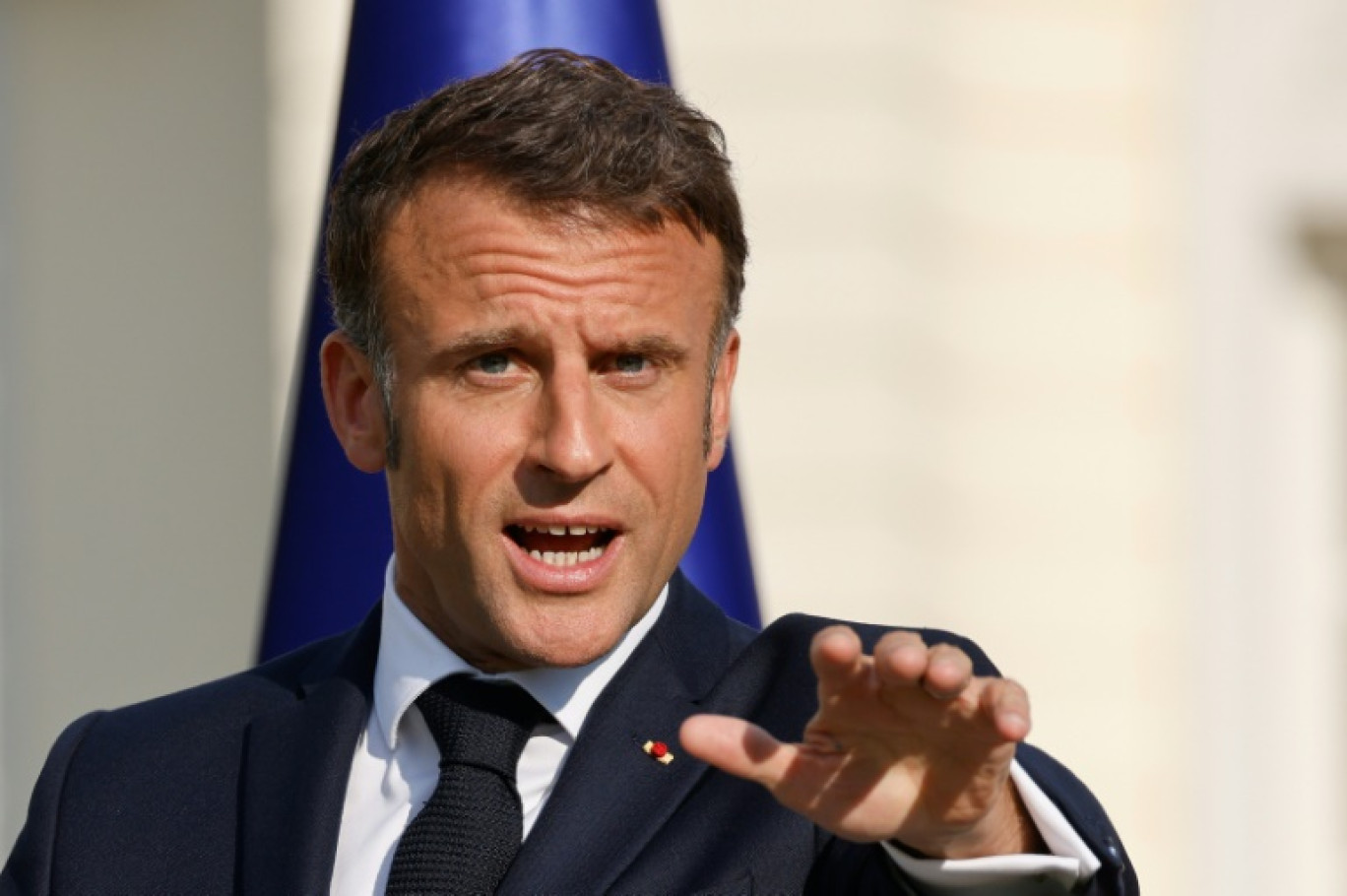 Le président français Emmanuel Macron lors d'une conférence de presse, le 26 mai 2024 à Berlin © Ludovic MARIN