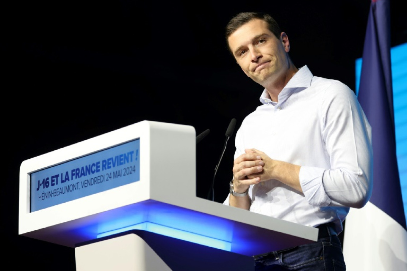 Jordan Bardella, président du Rassemblement national et tête de liste pour les européennes, le 24 mai 2024 à Hénin-Beaumont dans le Pas-de-Calais © Francois LO PRESTI