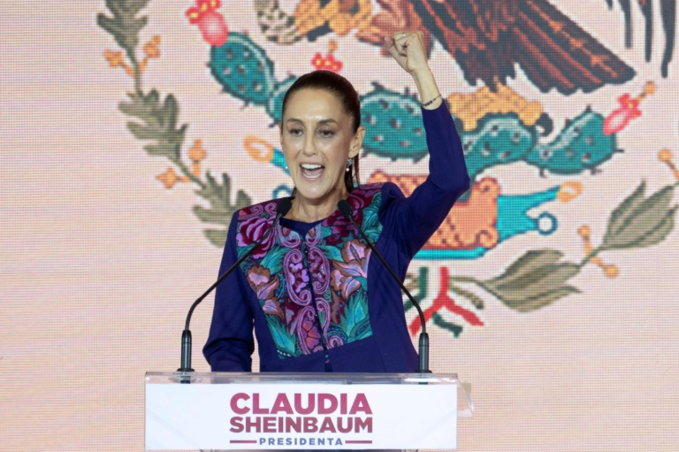 Claudia Sheinbaum célèbre les résultats des élections générales mexicaines, le 3 juin 2024 à Mexico © Gerardo Luna