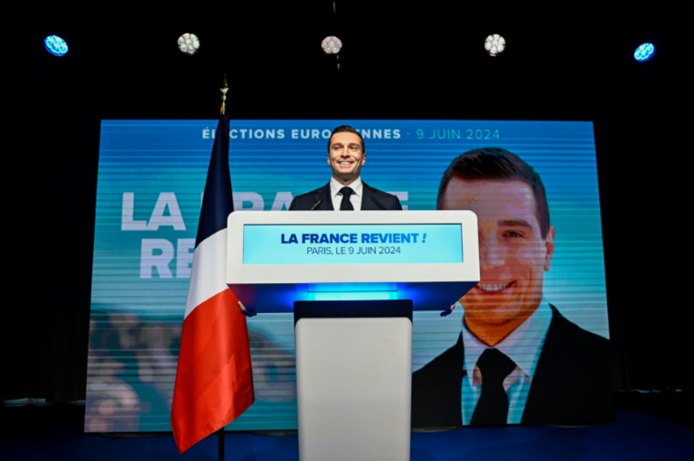 Le président du Rassemblement national (RN) Jordan Bardella, le 9 juin 2024 à Paris © JULIEN DE ROSA