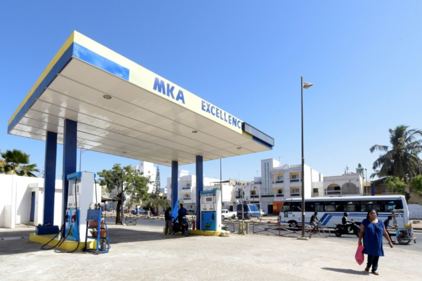 Une femme passe devant une station-service dans les environs de Dakar le 17 janvier 2016 © SEYLLOU