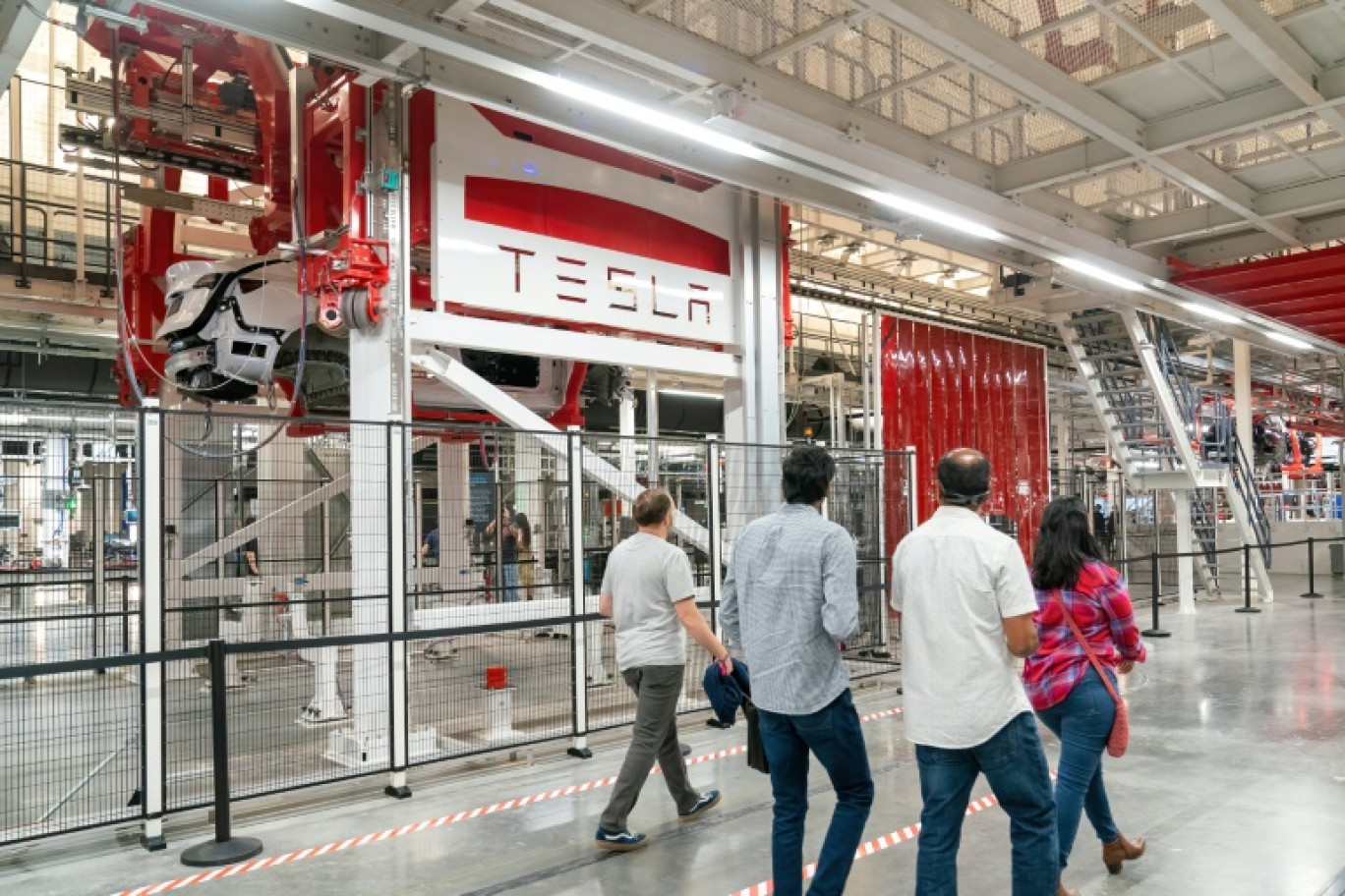 A l'intérieur de la méga-usine Tesla, à Austin au Texas, lors d'un évenement organisé le 7 avril 2022 © SUZANNE CORDEIRO