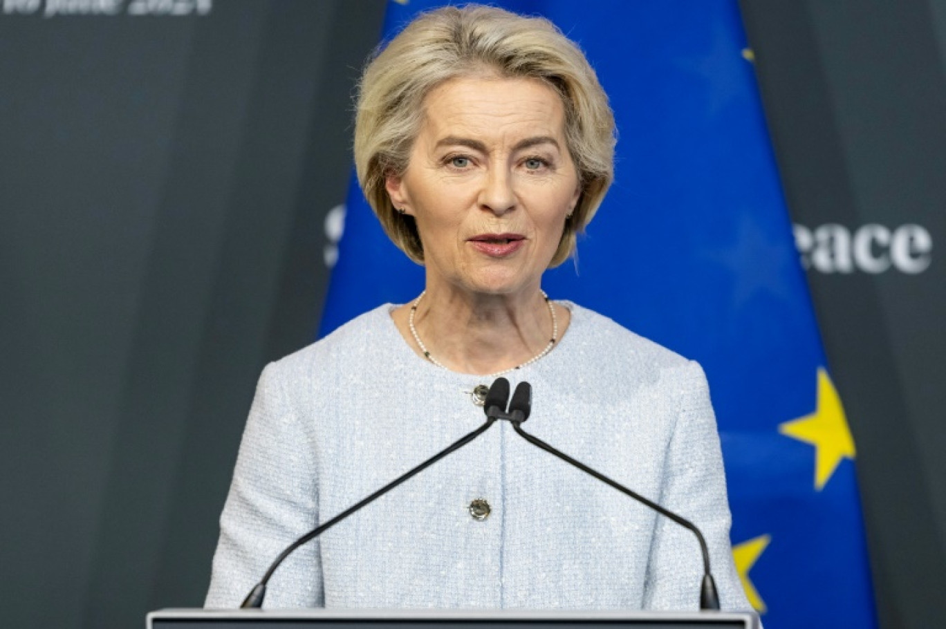 La présidente de la Commission européenne Ursua von der Leyen, le 16 juin 2024 au Sommet pour la paix en Ukraine près de Lucerne, en Suisse © ALESSANDRO DELLA VALLE