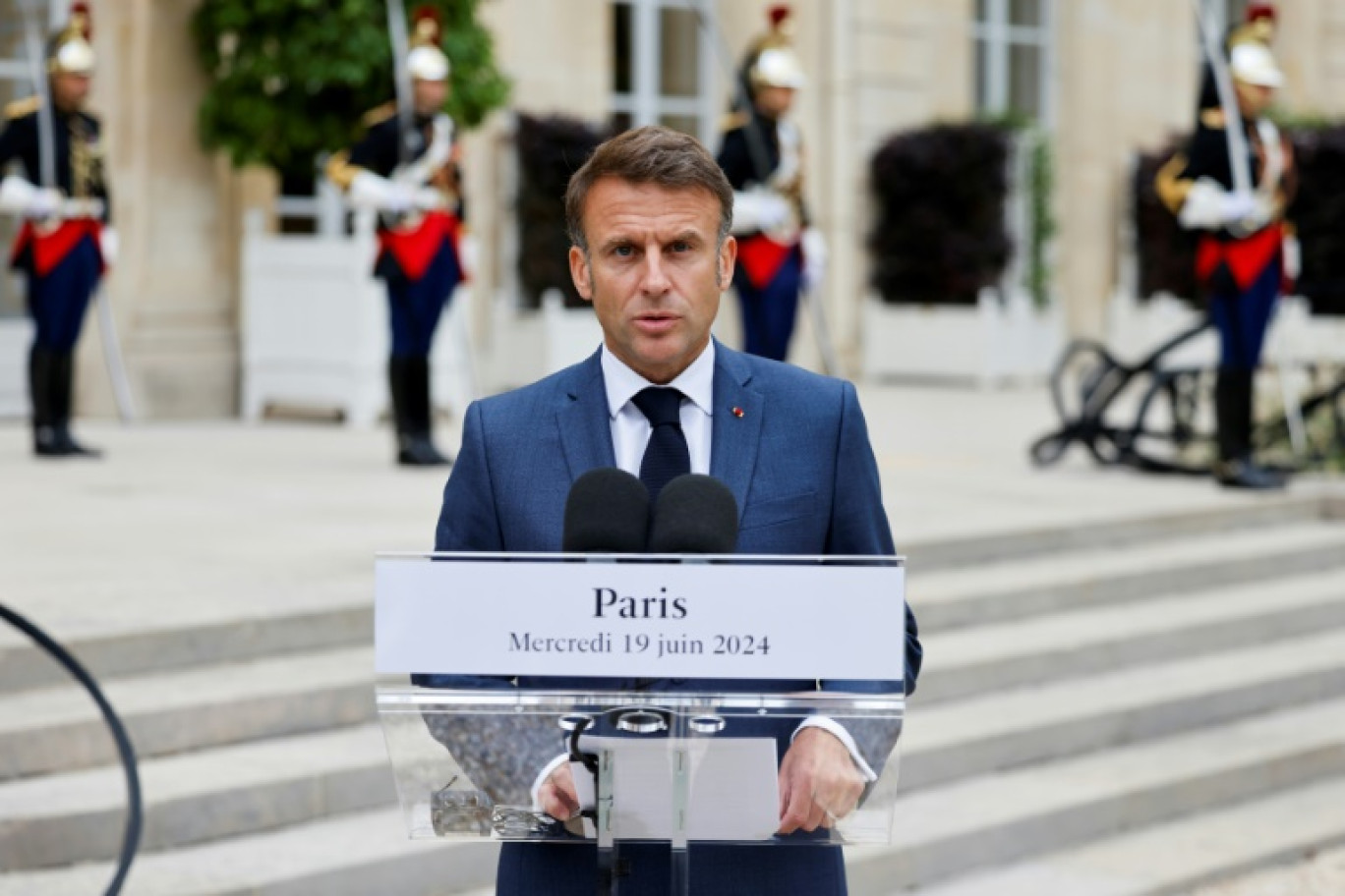 Le président  Emmanuel Macron à l'Elysée, à Paris, le 19 juin 2024 © Ludovic MARIN