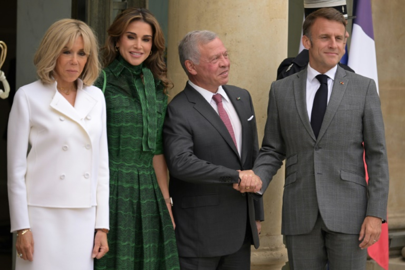 (g-d) Brigitte Macron, la reine de Jordanie Rania, le roi Abdallah II de Jordanie et le président Emmanuel Macron à l'Elysée, le 24 juin 2024 à paris © Bertrand GUAY