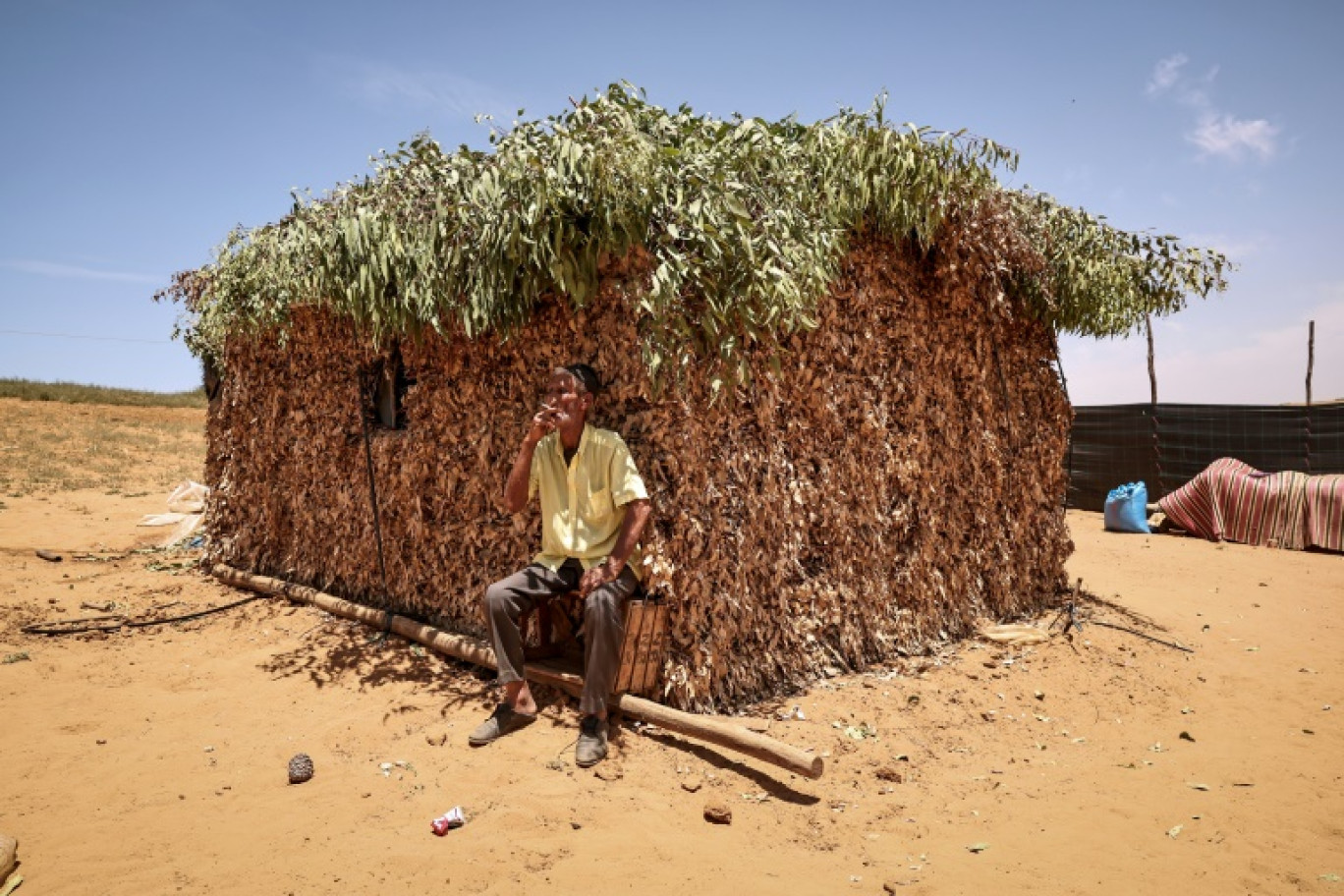 Un agriculteur assis devant sa maison à Sidi Slimane, où la sécheresse persiste depuis six ans, le 24 juin 2024 au Maro © FADEL SENNA