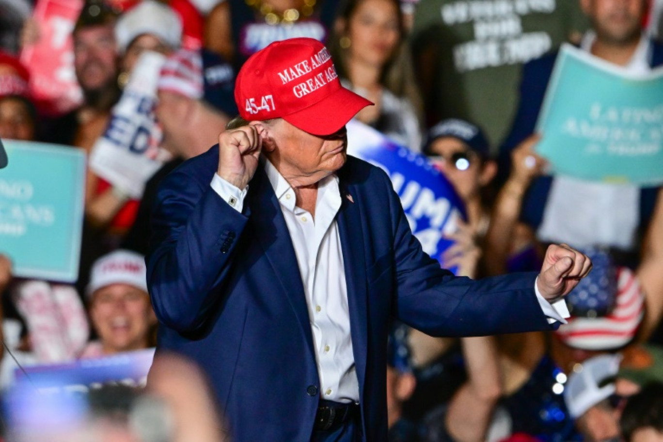 L'ancien président américain Donald Trump en meeting de campagne à Doral, le 9 juillet 2024 en Floride © Giorgio Viera