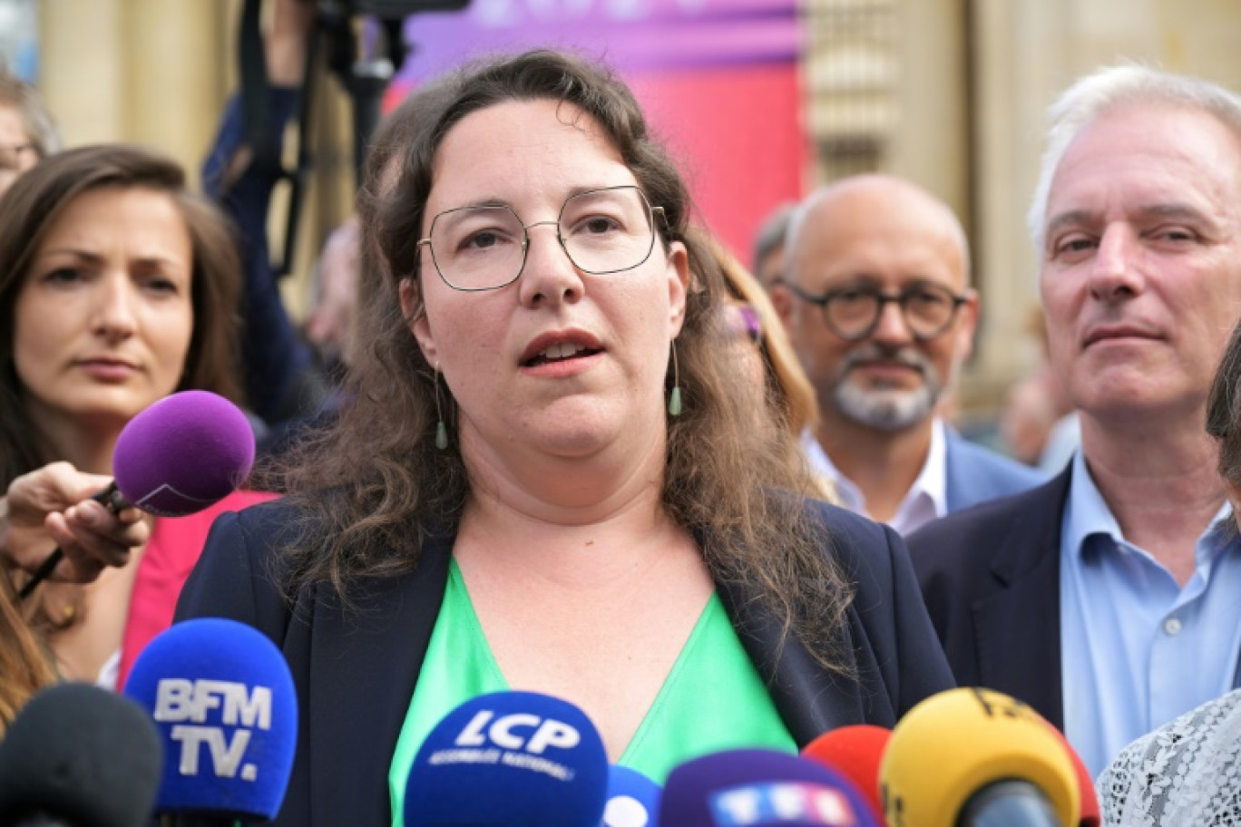 Cyrielle Chatelain, présidente du groupe écologiste, devant l'Assemblée nationale à Paris, le 9 juillet 2024. © Bertrand GUAY