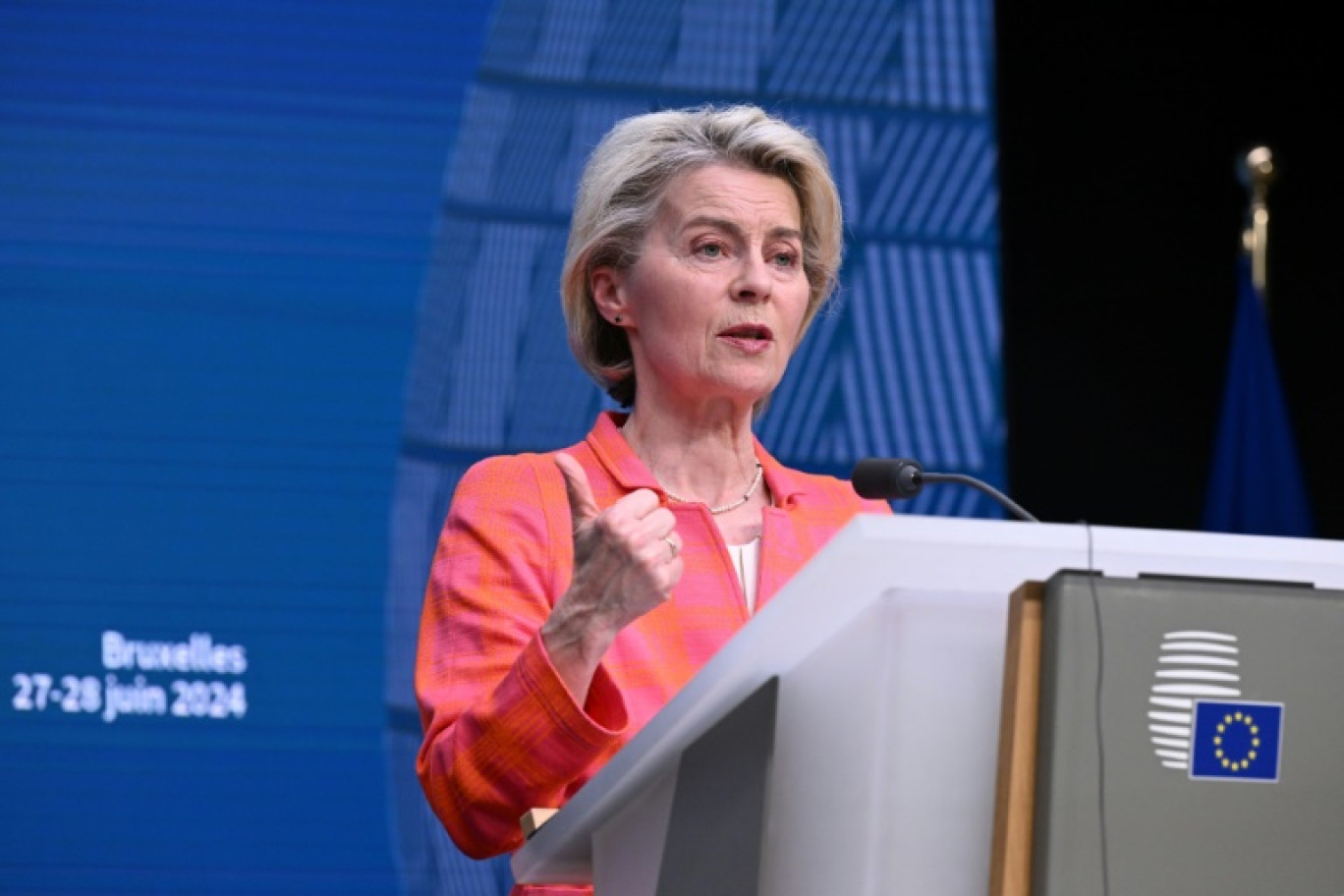 Ursula von der Leyen au Parlement européen à Strasbourg (est de la France) le 18 juillet 2024, après son élection pour un nouveau mandat de 5 ans à la présidence de la Commission européenne © FREDERICK FLORIN