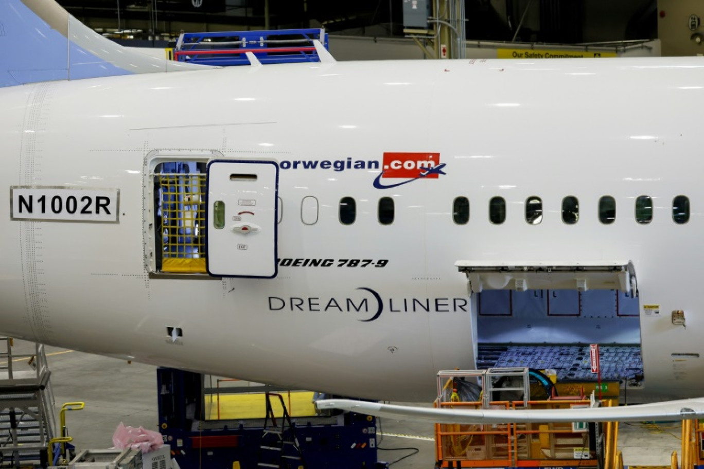 Un 787-9 Dreamliner de Norwegian Airlines, à l'usine Boeing d'Everett (nord-ouest) le 26 juin 2024 © Jennifer Buchanan