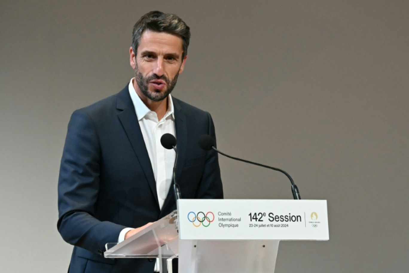 Tony Estanguet, président du Comité d'organisation de Paris-2024, lors de l'ouverture de la 142e session du Comité international olympique, le 22 juillet 2024 à Paris © Fabrice COFFRINI