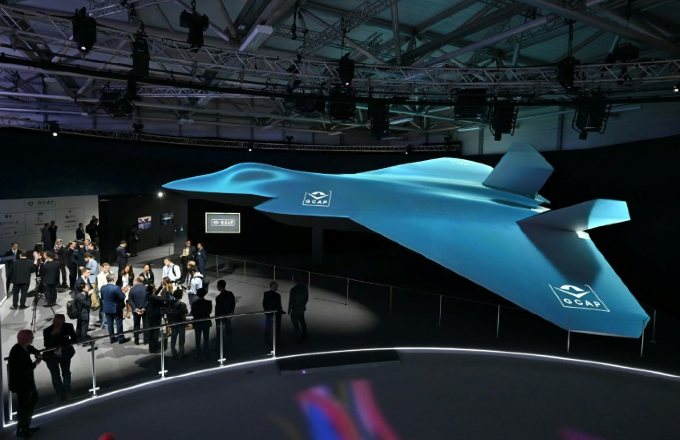 Le futur avion de combat développé par le GCAP (Global Combat Air Programme  exposé au salon international aéronautique de Farnborough 2024, dans le sud-ouest de Londres le 22 juillet 2024 © JUSTIN TALLIS